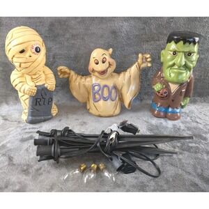 Vtg Halloween Monsters Blow Mold Frankenstein Mummy & Ghost 2001 Dynagood Works!